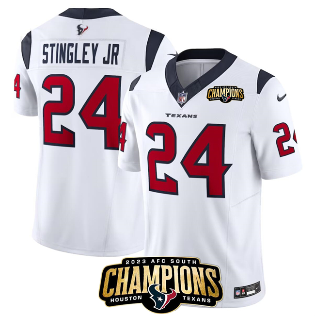 Men's Houston Texans #24 Derek Stingley Jr. White 2023 F.U.S.E. AFC South Champions Patch Vapor Untouchable Limited Football Stitched Jersey
